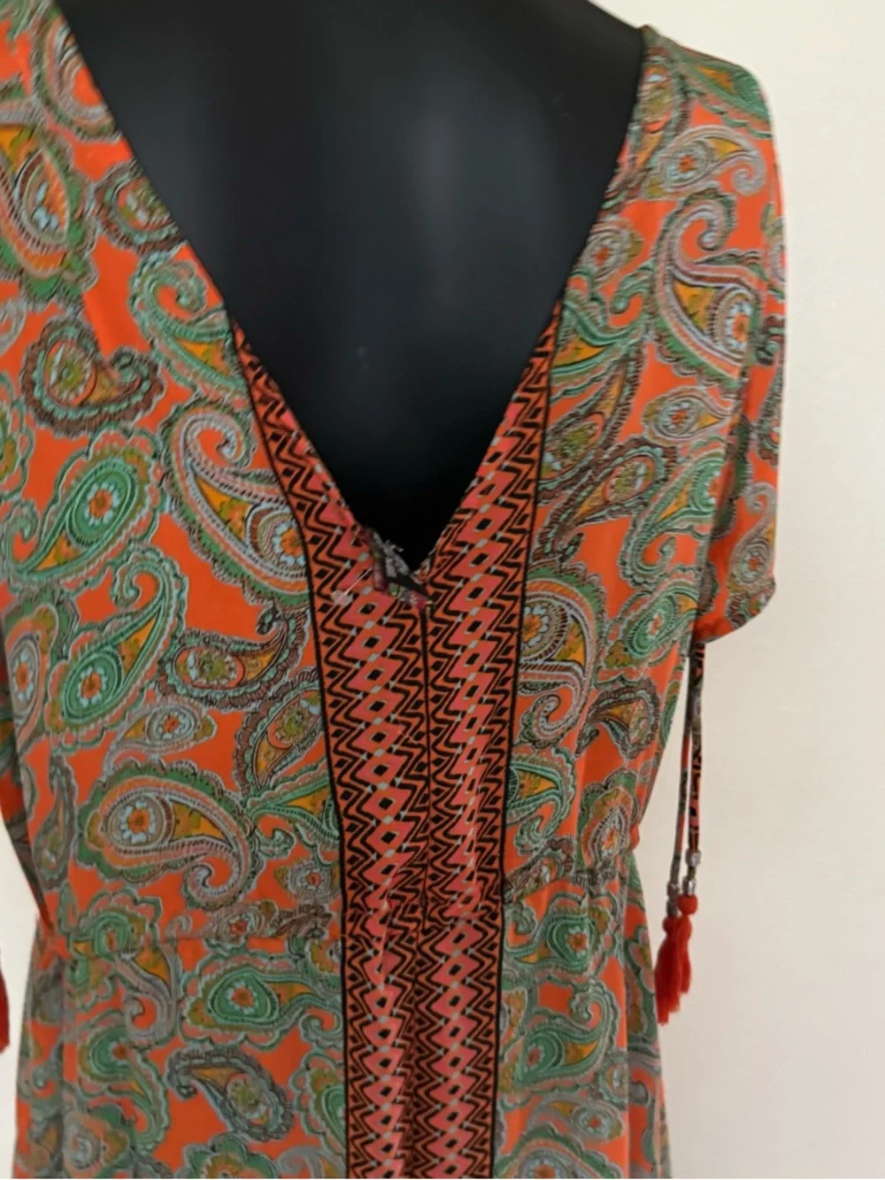 Paisley Print Orange & Green Maxi Dress with Center Panel - Picture 8 of 16